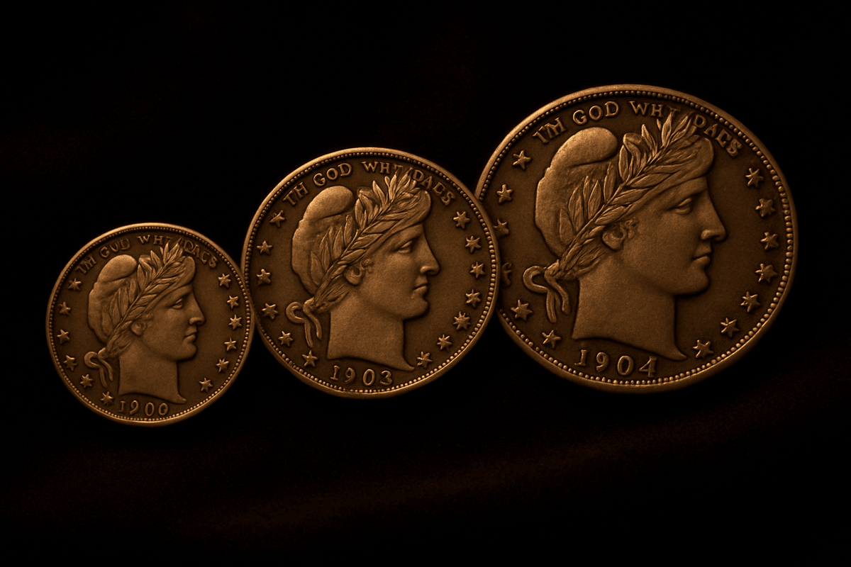 Barber dime, quarter, and half dollar obverse with Liberty Head design