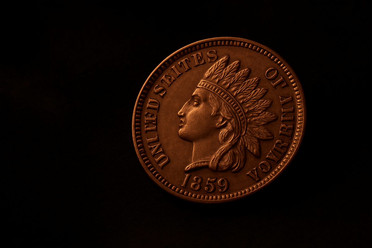 Indian Head cent obverse showing Liberty in a feathered headdress
