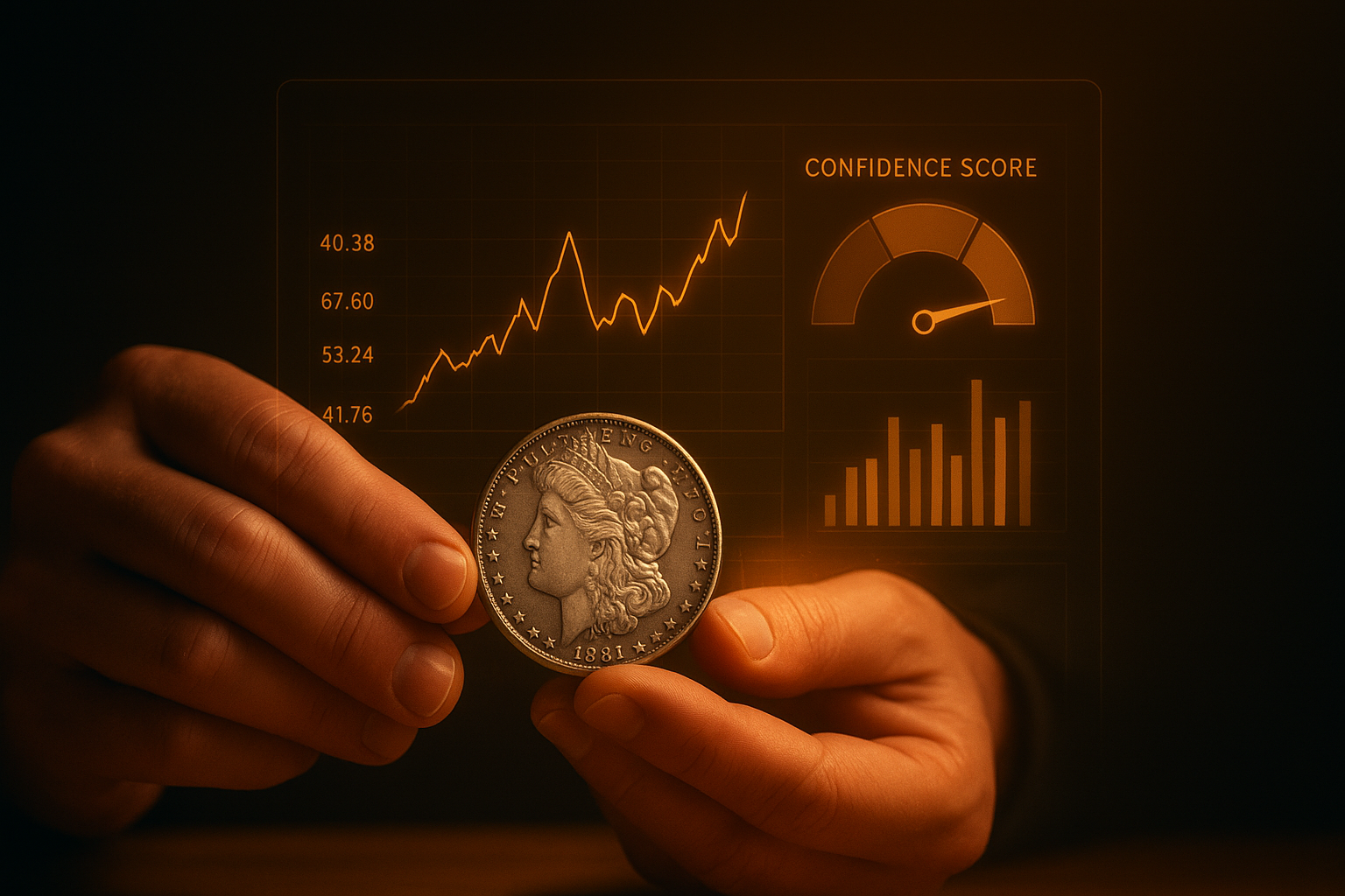 Coin dealer pricing coins on a live stream